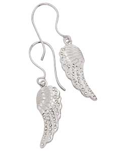 Sterling Silver Crystal Set Wing Dropper Earrings