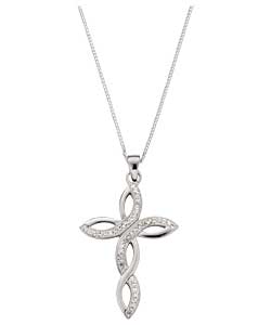 Sterling Silver Crystal Twist Cross Pendant