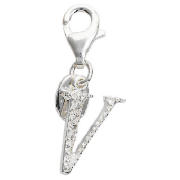 Sterling Silver Cubic Ziconia V Initial Charm