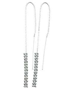 Silver Cubic Zirconia Bar Pull Through Earrings