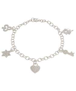 Sterling Silver Cubic Zirconia Charm Bracelet