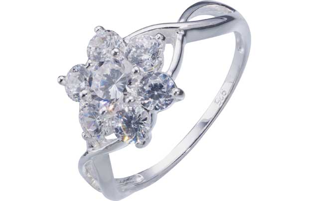 Sterling Silver Cubic Zirconia Flower Ring