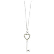 Sterling Silver Cubic Zirconia Key Heart Pendant