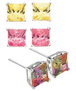 sterling Silver Cubic Zirconia Multi Coloured Stud Earrings