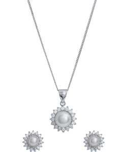 Sterling Silver Fresh Water Pearl and Zirconia