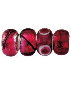 Sterling Silver Fuchsia Glass Beads - Set of 4