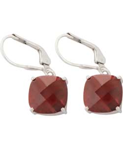 Silver Garnet Cushion Cut Earrings