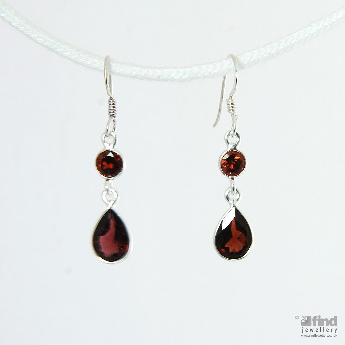 Silver Garnet Drop Earrings