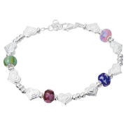Sterling Silver Heart and Multi Bead Bracelet