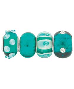 sterling Silver Jade Glass Beads - Set of 4