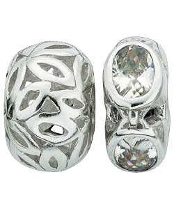 sterling Silver Leaf and Crystal Round Charms