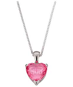 Sterling Silver Pink Cubic Zirconia Mum Heart Pendant
