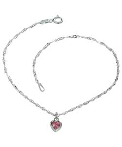 sterling Silver Pink Heart Anklet