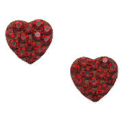 Sterling Silver Red Crystal Heart Stud Earrings