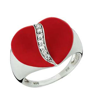 Sterling Silver Red Enamel Heart Cubic Zirconia