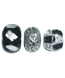 Sterling Silver Set of 3 Charms - Black Glass