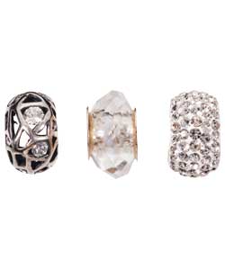Sterling Silver Set of 3 Charms - Crystal Faceted Glass