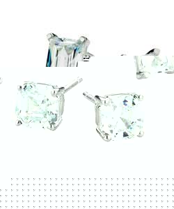Sterling Silver Special Cut Cubic Zirconia Stud Earrings
