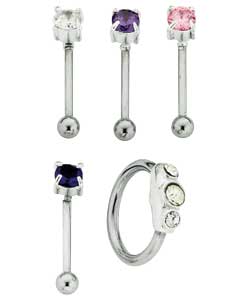 Sterling Silver/Surgical Steel Cubic Zirconia Eyebrow Bars