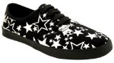 Womens Black Silver Star Lace Up Canvas Pumps Plimsoles Flat Shoes 8