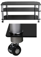 STUK 1402 - Black Glass TV Stand with Castors