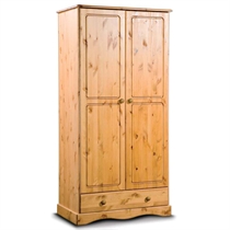 Stockholm Solid Pine 2 Door 1 Drawer Wardrobe