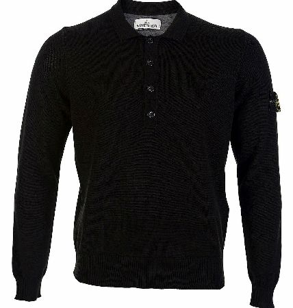 Stone Island Black Long Sleeve Cotton Polo