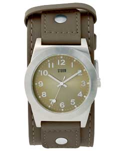 Gents Beige Leather Strap Cuff Watch