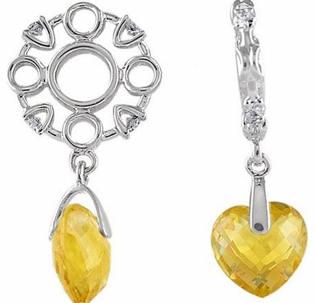 Storywheels Charm Silver Dia Wheel with Citrine Heart Brio Dangle Containing 1 Citrine, 4 Diamonds (1 Piece)