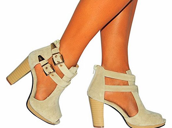 Style Sketch Book Womens Ladies Beige Cutout Wedge heel slip on Ankle Boots UK6/EURO39