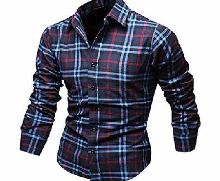 Summer River London 2014 New Designer Stylish Casual Slim Muscle Fit Mens Checkered Shirt SH024 (TASS=UKS/M, NAVY/BLUE)