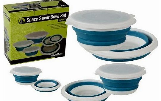 Summit 3 x Collapsible Space Saver Bowl Set Folding Lunch Box Picnic Camping Storage Bowl