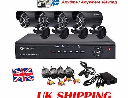 SUNLUXY Home 4CH H.264 DVR Recorder 600TVL Day Night Vision Color CMOS Weatherproof Security Camera CCTV Vid