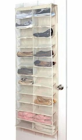 CREAM 26 POCKET OVER THE DOOR SHOE RACK ORGANISER HOLDER STORAGE SHELF