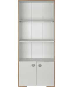 2 Door Bookcase - Beech and White