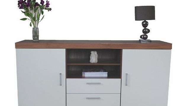 Sydney White amp; Walnut Sydney Large 2 Door 2 Drawer Sideboard