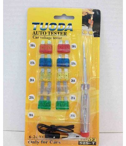 SystemsEleven 6-24V Car Auto Voltage Tester Tool Set w Alligator Clip Fuse 