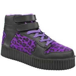 T.U.K Female Creep Slam Leopard Leather Upper Alternative in Black and Purple