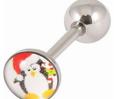 TDi bodyjewellery Christmas Logo Tongue Bar. Tongue Stud. Penguin. Surgical Steel. 1.6mm x 14mm. 8mm Logo (standard)