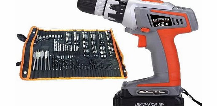 Terratek TT18VLI150K Cordless 18v li-ion Drill With 150 Piece Accessory Kit