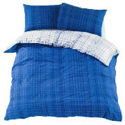 Tesco Etched Check Print Duvet Set Double, Blue