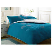 Tesco Fan Embroidered Double Duvet Set, Teal