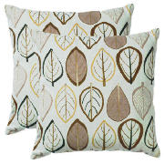 tesco Leaf Print Cushion, Natural, Devon, Twinpack