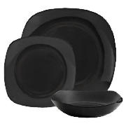 Mono square Dinnerware Set 12 piece, Black