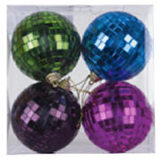 Multi 80mm Disco Baubles 4pk