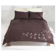 Tesco Retro Stitch Emb Duvet Set Double- Mocha