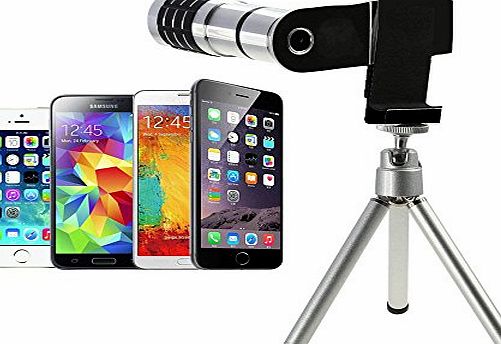 TESSLA Universally iPhone Camera Lens Kit including 12X Telephoto Lens / Mini Tripod / Universal Phone Holder / Adjustable Phone Holder / Lenses Bag / Cleaning Cloth - for iPhone 6 plus iPhone 5 / 5S