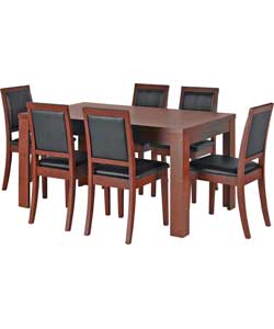 Texas Walnut Finish Dining Table and 6 Black