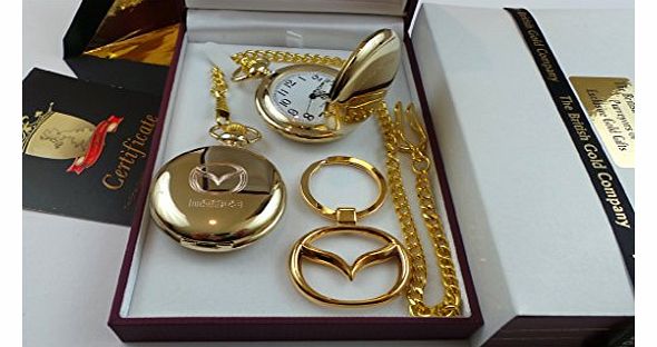 24K Gold Finished Designer Mazda Pocket Watch and Keyring MX5 Key Fob CX7 Keychain in luxury case