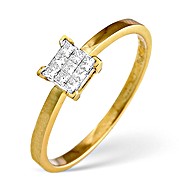 18K Gold Princess Cut Diamond Cluster Ring